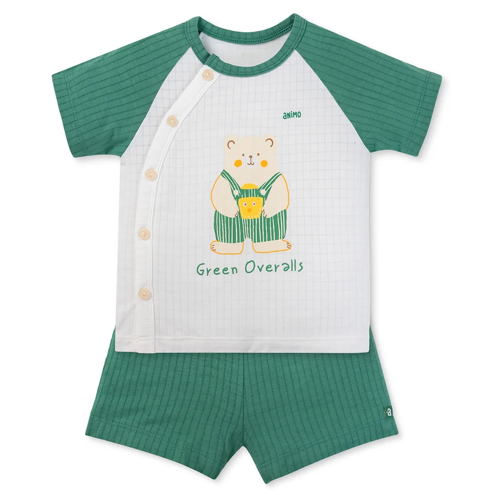 Set 2 bộ rayon chống muỗi ngắn Animo VD1125033 (0-24M, Trắng-xanh lá đậm, TT06)