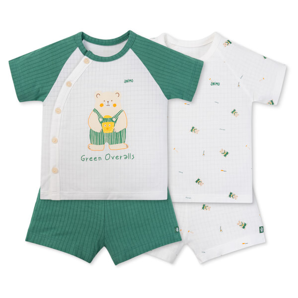 Set 2 bộ rayon chống muỗi ngắn Animo VD1125033 (0-24M, Trắng-xanh lá đậm, TT06)