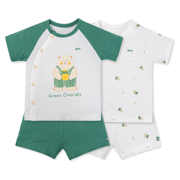 Set 2 bộ rayon chống muỗi ngắn Animo VD1125033 (0-24M, Trắng-xanh lá đậm, TT06)