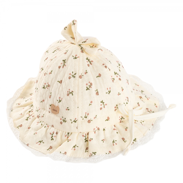 Nón em bé gái 0-12M vành tròn Animo A2508_MN017 (44cm,Kem họa tiết)