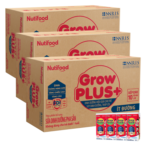 Combo 3 thùng SPDDPS GrowPLUS+ 180ml Ít đường (lốc 4 hộp) - Thùng