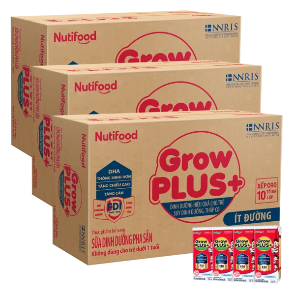 Combo 3 thùng SPDDPS GrowPLUS+ 180ml Ít đường (lốc 4 hộp) - Thùng