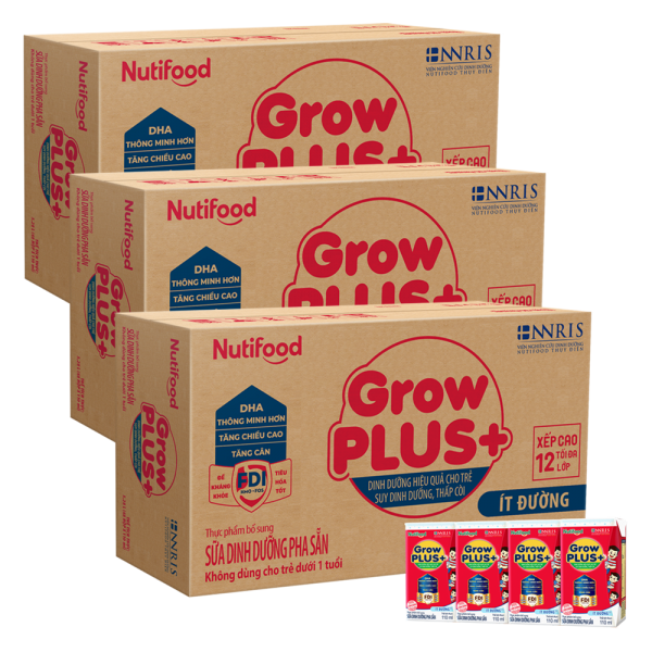 Combo 3 thùng SPDDPS GrowPLUS+ 110ml Ít đường (lốc 4 hộp) - Thùng