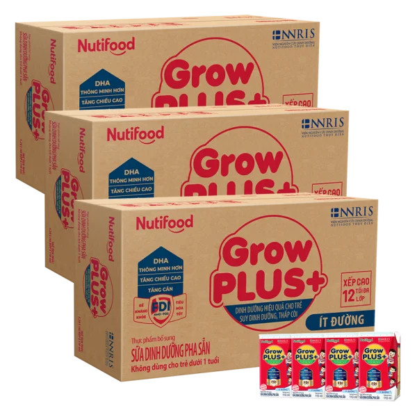 Combo 3 thùng SPDDPS GrowPLUS+ 110ml Ít đường (lốc 4 hộp) - Thùng