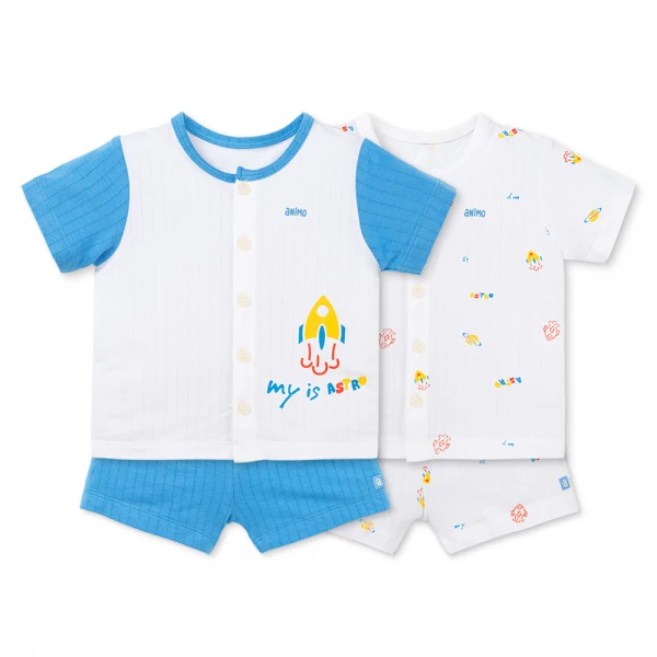 Set 2 bộ kháng khuẩn modal ngắn Animo BMC1125055 (0-24M, Trắng-xanh đậm, TT06)