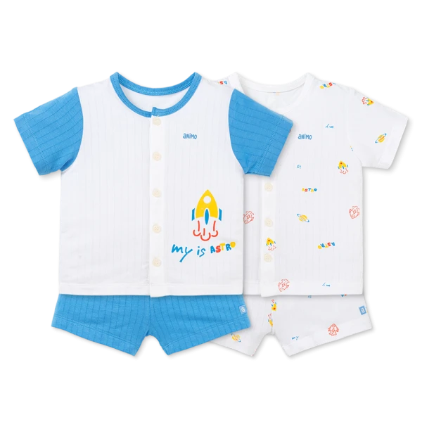 Set 2 bộ kháng khuẩn modal ngắn Animo BMC1125055 (0-24M, Trắng-xanh đậm, TT06)