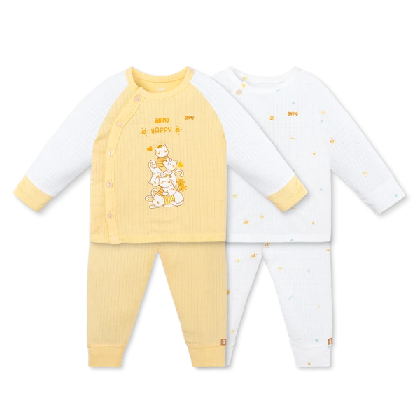 Set 2 bộ rayon chống muỗi dài Animo VD1225024 (0-24M, Trắng-vàng kem, NN06)