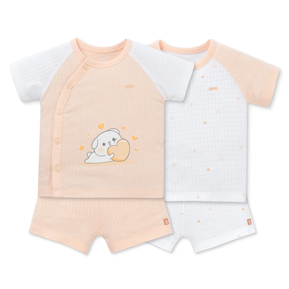 Set 2 bộ rayon chống muỗi ngắn Animo VD1225021 (0-24M, Trắng-cam nhạt, NN06)