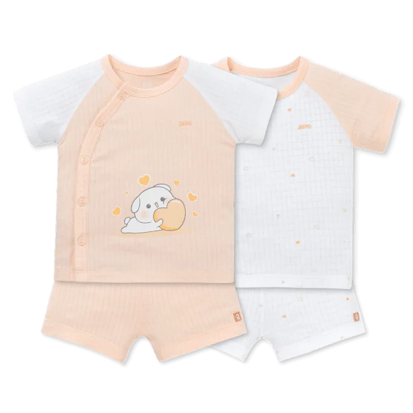 Set 2 bộ rayon chống muỗi ngắn Animo VD1225021 (0-24M, Trắng-cam nhạt, NN06)