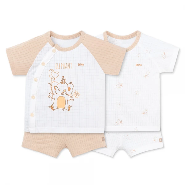 Set 2 bộ rayon chống muỗi ngắn Animo VD1125041 (0-24M, Trắng-be nâu, NN06)