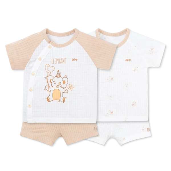 Set 2 bộ rayon chống muỗi ngắn Animo VD1125041 (0-24M, Trắng-be nâu, NN06)