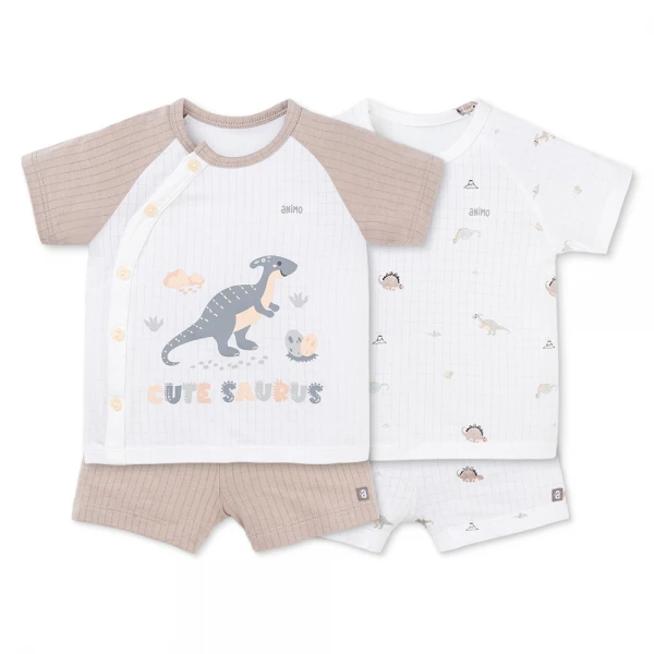 Set 2 bộ rayon chống muỗi ngắn Animo VD1025032 (0-24M, Trắng-xám nâu,NN06)