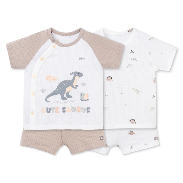 Set 2 bộ rayon chống muỗi ngắn Animo VD1025032 (0-24M, Trắng-xám nâu,NN06)