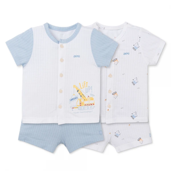 Set 2 bộ rayon chống muỗi ngắn Animo VD1025030 (0-24M, Trắng-xám xanh ,NN06)