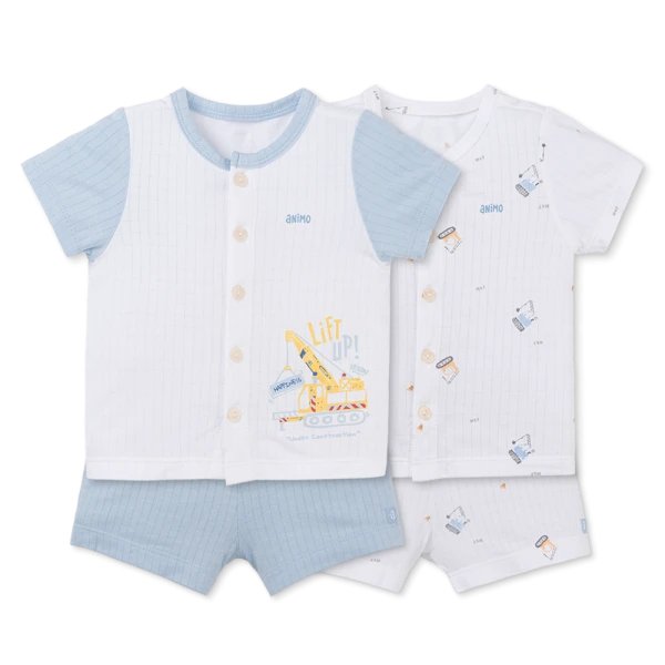 Set 2 bộ rayon chống muỗi ngắn Animo VD1025030 (0-24M, Trắng-xám xanh ,NN06)