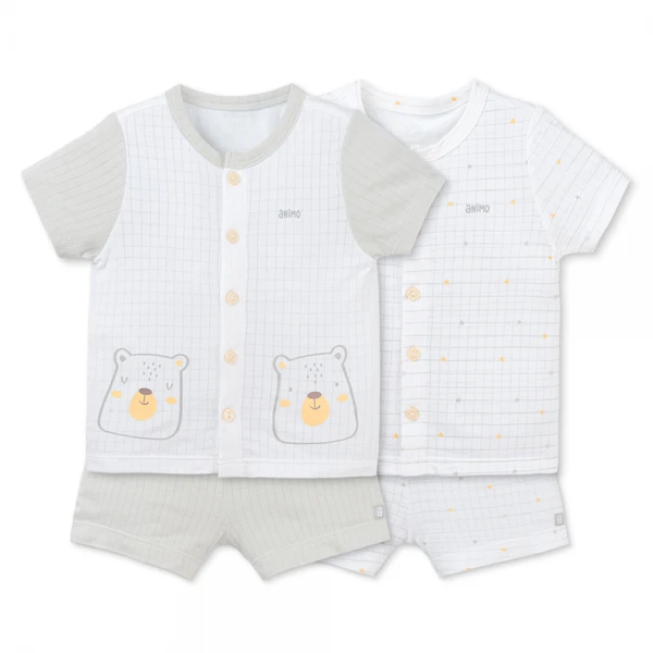 Set 2 bộ rayon chống muỗi ngắn Animo VD1025029 (0-24M, Trắng-xám, NN06)