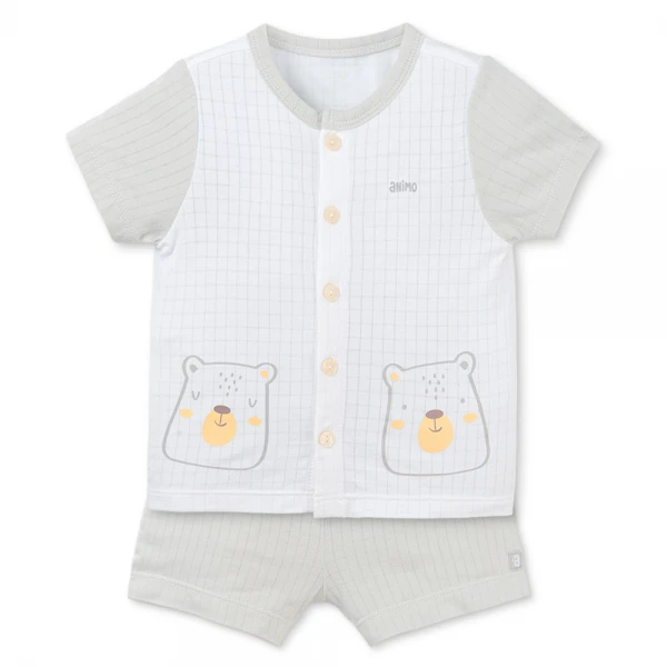 Set 2 bộ rayon chống muỗi ngắn Animo VD1025029 (0-24M, Trắng-xám, NN06)