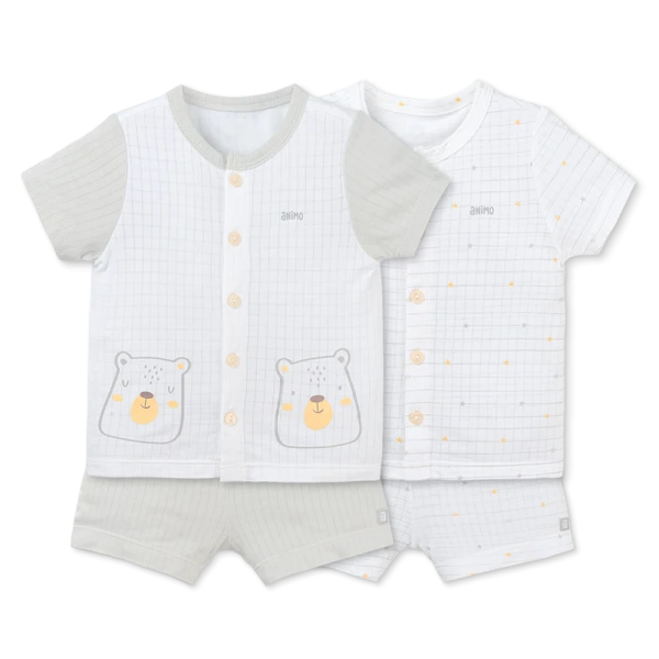 Set 2 bộ rayon chống muỗi ngắn Animo VD1025029 (0-24M, Trắng-xám, NN06)