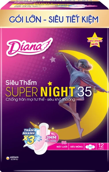 Băng vệ sinh ban đêm Diana siêu thấm Supernight 35cm (12 miếng)