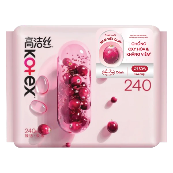 Băng vệ sinh Kotex Nam Việt Quất siêu mỏng cánh 24cm (8 miếng)