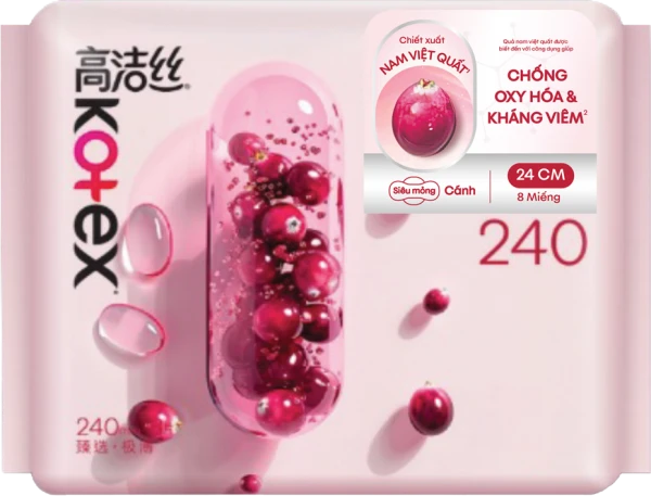 Băng vệ sinh Kotex Nam Việt Quất siêu mỏng cánh 24cm (8 miếng)