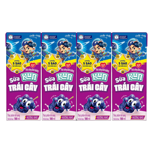 Sữa trái cây Kun hương nho 180ml (lốc 4 hộp)