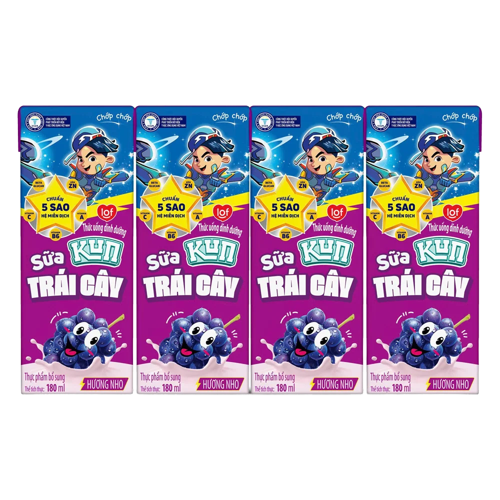 Sữa trái cây Kun hương nho 180ml (lốc 4 hộp)