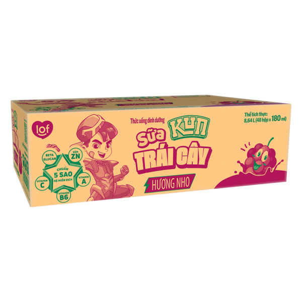 Sữa trái cây Kun hương nho 180ml (lốc 4 hộp)