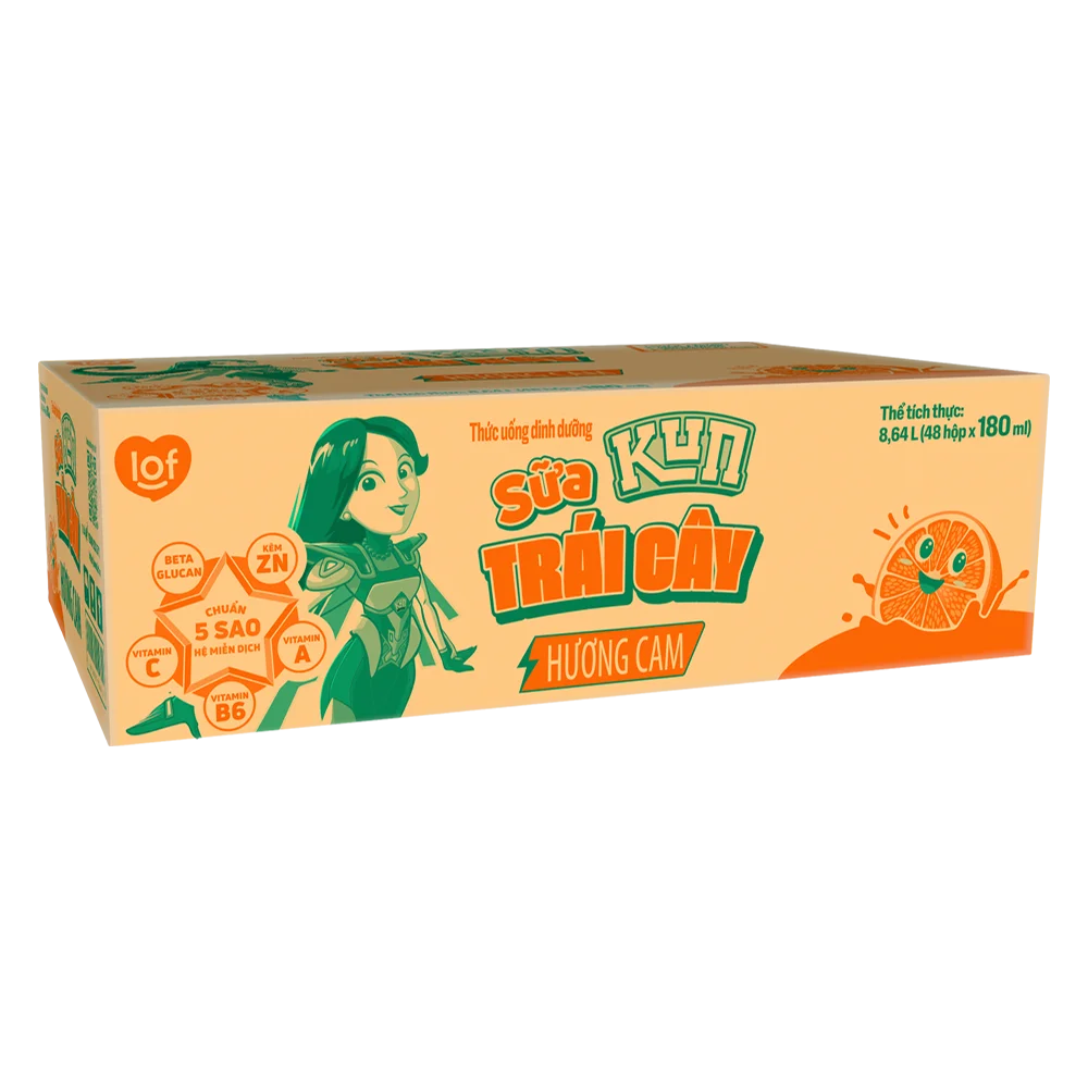 Sữa trái cây Kun hương cam 180ml (lốc 4 hộp)
