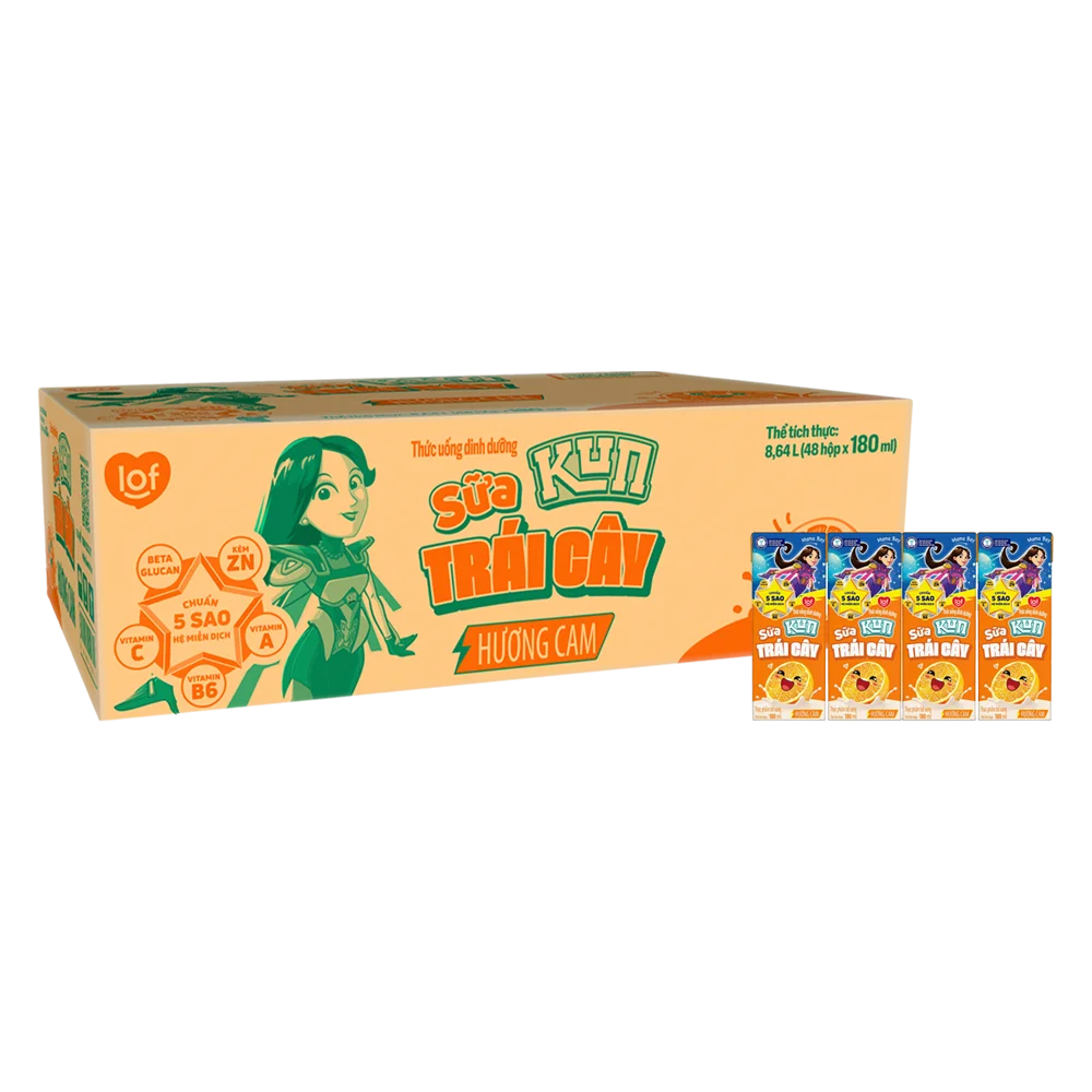 Sữa trái cây Kun hương cam 180ml (lốc 4 hộp)