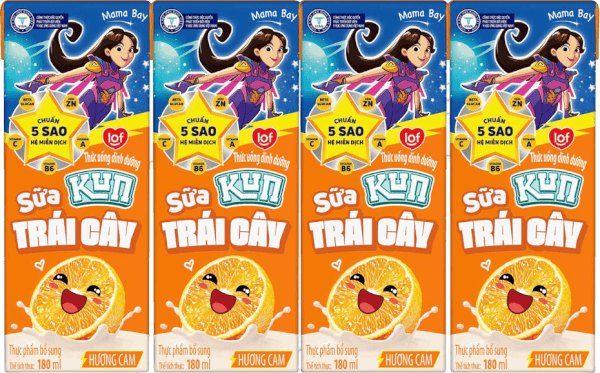 Sữa trái cây Kun hương cam 180ml (lốc 4 hộp)