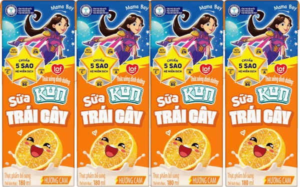 Sữa trái cây Kun hương cam 180ml (lốc 4 hộp)