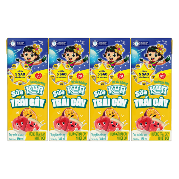 Sữa trái cây Kun hương trái cây 180ml (lốc 4 hộp)
