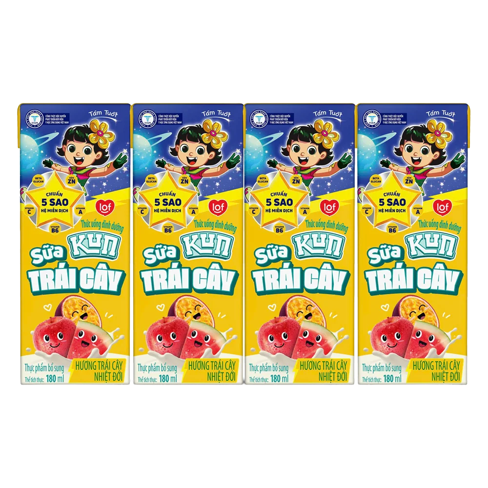 Sữa trái cây Kun hương trái cây 180ml (lốc 4 hộp)