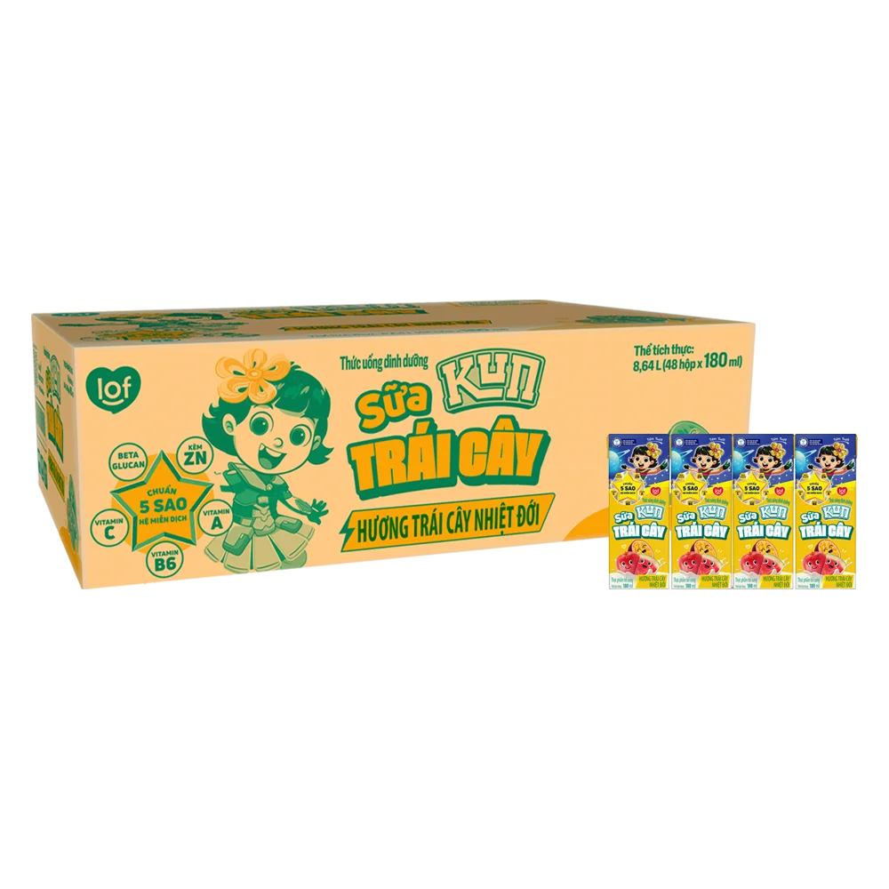 Sữa trái cây Kun hương trái cây 180ml (lốc 4 hộp)