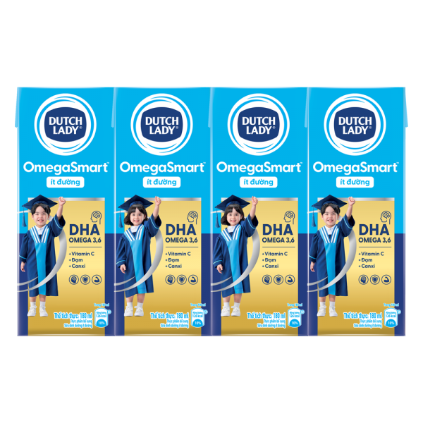 Sữa Dinh Dưỡng Dutch Lady OmegaSmart Ít Đường 180ml (lốc 4 hộp)