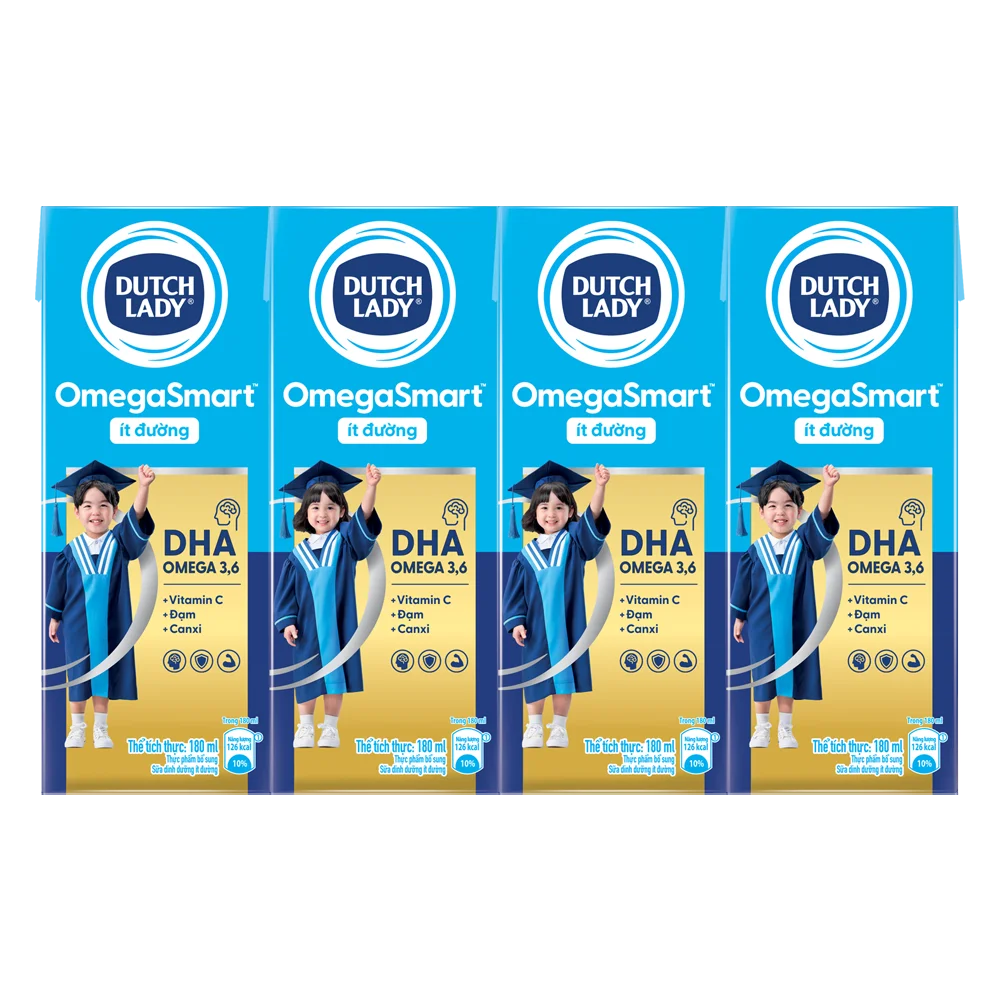 Sữa Dinh Dưỡng Dutch Lady OmegaSmart Ít Đường 180ml (lốc 4 hộp)