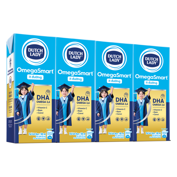 Sữa Dinh Dưỡng Dutch Lady OmegaSmart Ít Đường 180ml (lốc 4 hộp)