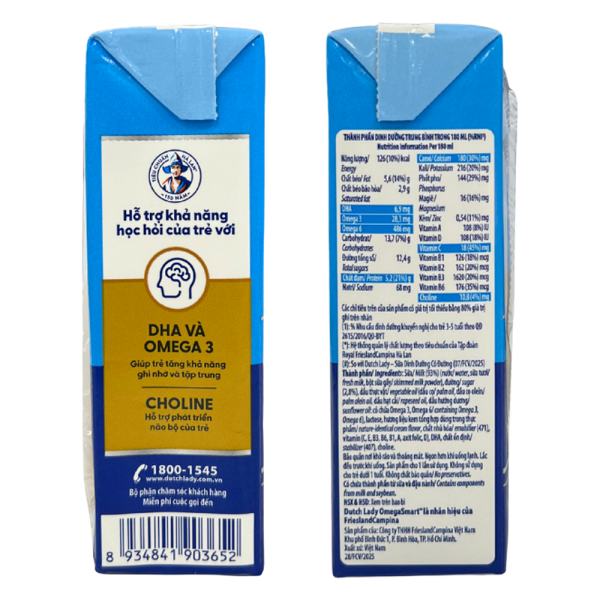 Sữa Dinh Dưỡng Dutch Lady OmegaSmart Ít Đường 180ml (lốc 4 hộp)