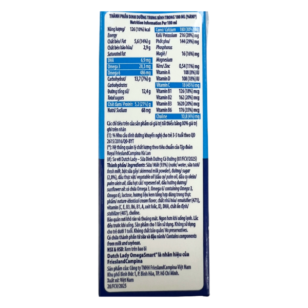 Sữa Dinh Dưỡng Dutch Lady OmegaSmart Ít Đường 180ml (lốc 4 hộp)
