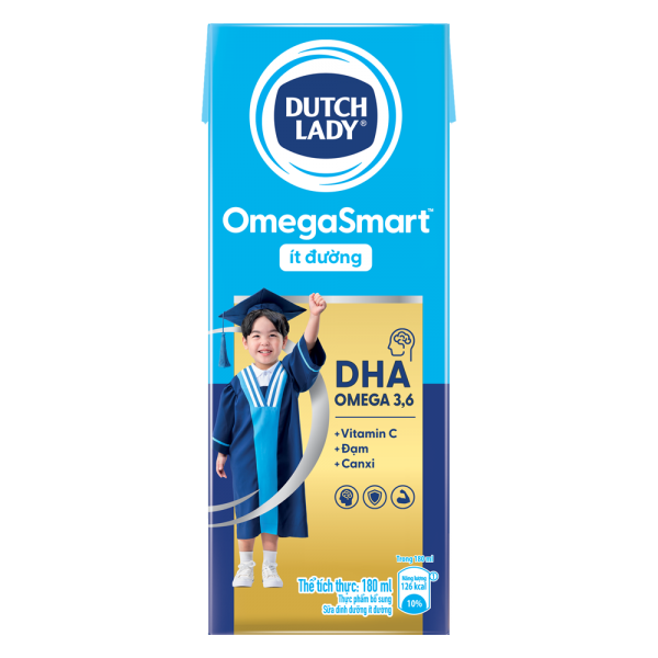 Sữa Dinh Dưỡng Dutch Lady OmegaSmart Ít Đường 180ml (lốc 4 hộp)