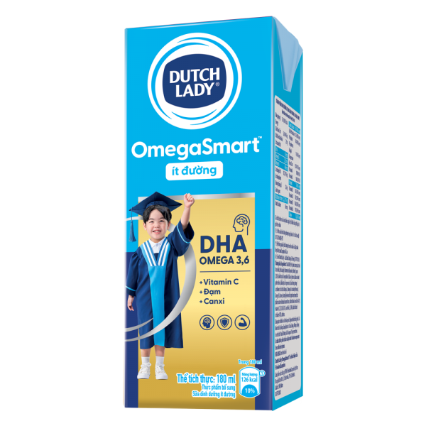 Sữa Dinh Dưỡng Dutch Lady OmegaSmart Ít Đường 180ml (lốc 4 hộp)