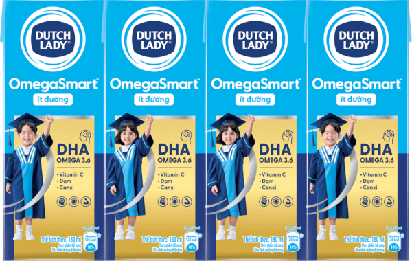 Sữa Dinh Dưỡng Dutch Lady OmegaSmart Ít Đường 180ml (lốc 4 hộp)