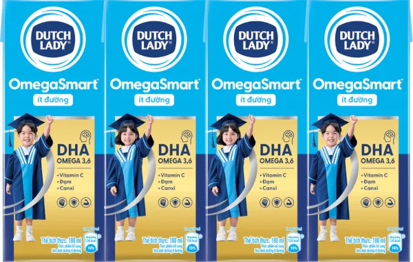 Sữa Dinh Dưỡng Dutch Lady OmegaSmart Ít Đường 180ml (lốc 4 hộp)