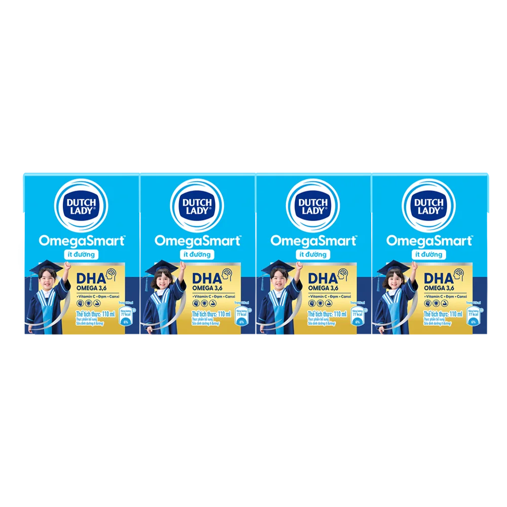 Sữa Dinh Dưỡng Dutch Lady OmegaSmart Ít Đường 110ml (lốc 4 hộp)