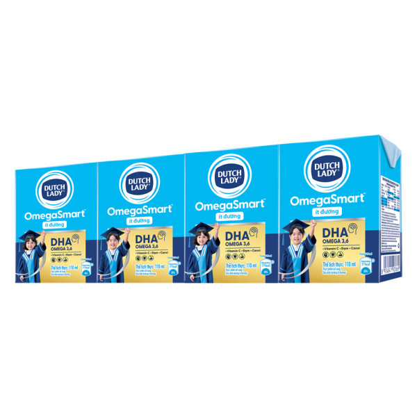 Sữa Dinh Dưỡng Dutch Lady OmegaSmart Ít Đường 110ml (lốc 4 hộp)
