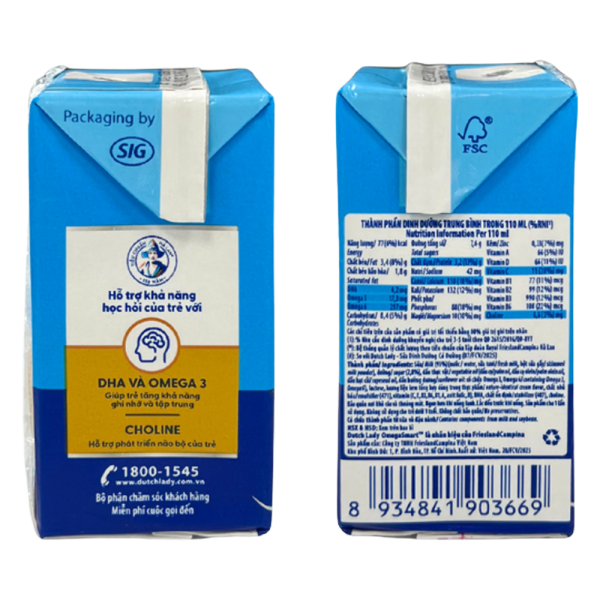 Sữa Dinh Dưỡng Dutch Lady OmegaSmart Ít Đường 110ml (lốc 4 hộp)