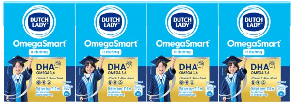 Sữa Dinh Dưỡng Dutch Lady OmegaSmart Ít Đường 110ml (lốc 4 hộp)