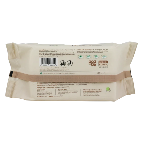 Khăn ướt chiết xuất tự nhiên Aga-ae, 100 tờ