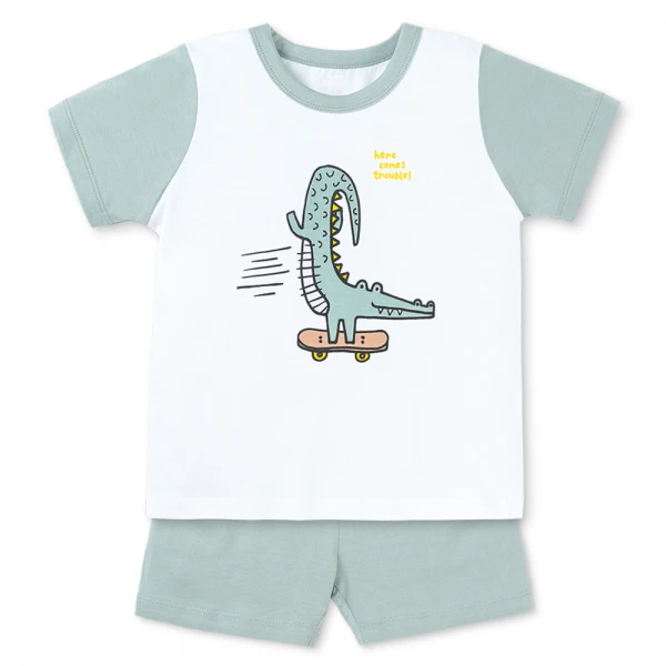 Bộ bé trai ngắn Animo Easy HN0426022 (1-4Y, Trắng-lá)